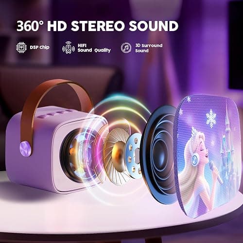 Kids Karaoke Machine for Kids Frozen Toys for Girl Gift, Mini Karaoke Machine With 2 Wireless Microphones Ages 3,4,5,6,7,8,9,10,11,12+ Year, Microphone for Kids Christmas or Birthday Toy Gift (Purple) thumbnail 3