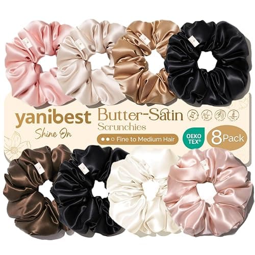 Yanibest 8 Pcs Satin Scrunchies - Silk Feeling Scrunchies Ponytail Holders | No Damage Frizz Free Soft Satin Hair Ties, Hair Accessories for Women Work Home Sleep Workouts - Image 1