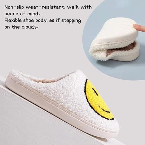 Jugsar Smile Face Slippers for Women Happy Face Slippers Retro Soft Plush Warm Slip-on Slippers, Cozy Indoor Outdoor Slippers thumbnail 4