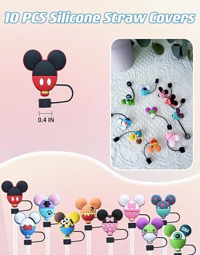 10PCS Funny Straw Cover Cap Compatible with Stanley for 30&40 Oz Cup 10 mm Drinking Straw Topper, Reusable Silicone Straw Covers, Cute Trumbler Cup Accessories (Mouse-1) thumbnail 6