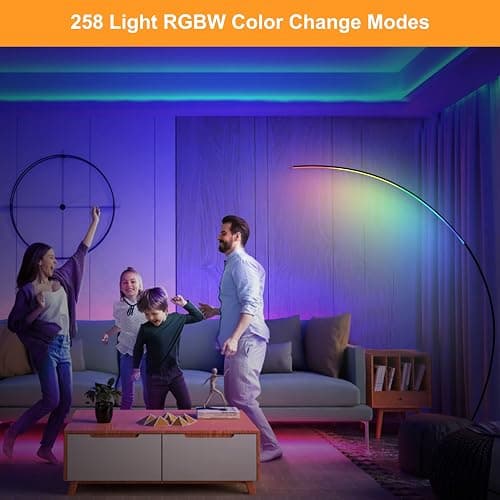 E.P. Light RGBW Modern 69.99 inch Arched Standing Reading Floor Lamp with Remote - Dimmable Black Led Color Changing Curved Ambient Lighting for Bedroom and Living Room thumbnail 9