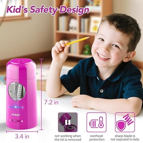 AFMAT Electric Pencil Sharpener, Rechargeable Fully Automatic Pencil Sharpener for Jumbo & Colored Pencils (7-11.5mm), Auto in/Out, Hands-Free, Portable for Home/Classroom/Office PSX6(Purple) thumbnail 7