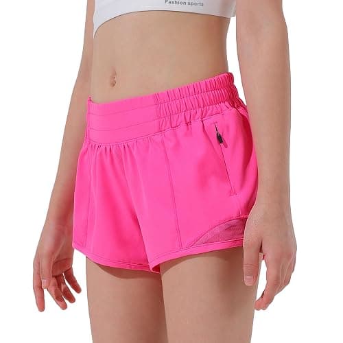 Aurefin Girls Athletic Shorts, Lightweight Running Shorts for Teen Girls Kids Sports Active Short with Zip Pocket and Elastic thumbnail 2
