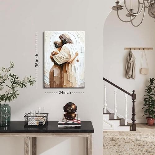 Jesus Embracing Woman Canvas Wall Art, Safe in His Arms Pictures Canvas Print Posters Wall Decor, Christian Wall Art Home Decor for Living & Prayer Room 12x16 inch Framed - Jesus protects - 16L" x 12W" thumbnail 5