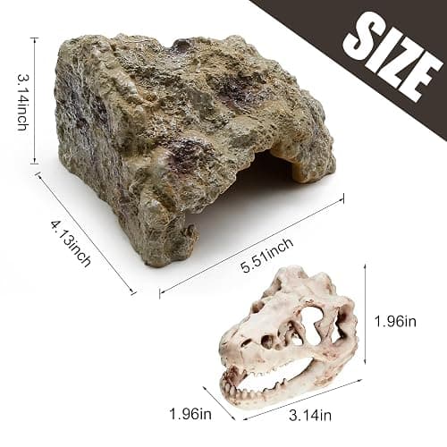 Anxingo Reptile Rock Reptile Cave Hideout for Snakes/Geckos/Lizards/Turtles and Other Amphibians, with Dinosaur Skull (Small) thumbnail 2