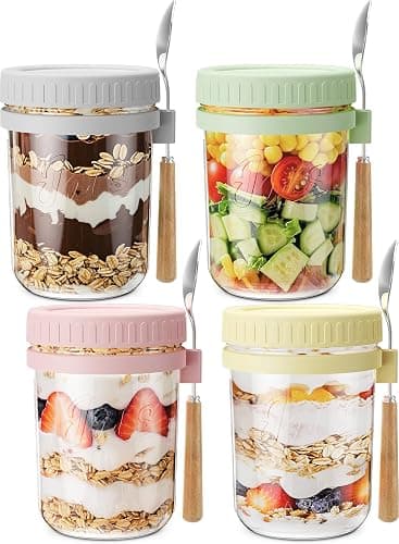 HomArtist 16oz Overnight Oats Containers with Lids and Spoons, 4 Pack Wide Mouth Mason Jars with Airtight Lids, Overnight Oats Jars for Salad, Chia Seed, Cereal, Yogurt thumbnail 9