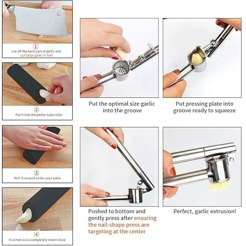Mempedont Garlic Press Mincer - 304 Stainless Steel Garlic Crusher & Peeler Set, Detachable, Heavy-duty, Rust Proof Garlic Mincer Design for Extracts More Garlic Paste Per Clove thumbnail 7