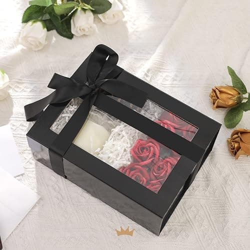 PACKQUEEN Black Gift Box with Lid and Window, 9x6.5x3.8 Inches, Clear Gift Box for Present Contains Ribbon, Card, Groomsman Proposal Box thumbnail 4
