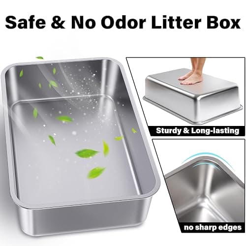 Nyutu Stainless Steel Litter Box - Metal Cat Litter Box -4“ H Cat Litterbox Low Entry Pet Toilet Supplies for Kitty, Kitten, Rabbit, Puppy,No Stick Easy Clean-No Smell thumbnail 4