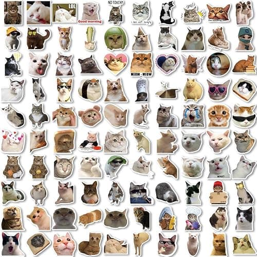 Yuyul 100 Pcs Cute Cat Meme Stickers, Funny Kitten Stickers for Journaling Laptop Scrapbook Water Bottles Guitar Suitcase, Waterproof Vinyl Decals for Teens Adults Gift thumbnail 4