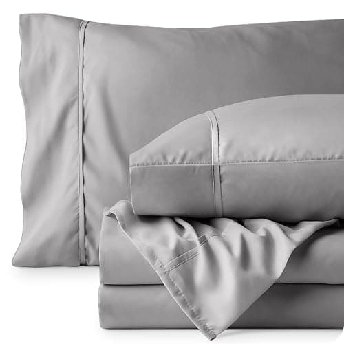 Bare Home Queen Sheet Set - Luxury 1800 Ultra-Soft Microfiber - Double Brushed - Deep Pockets - Easy Fit - 4 Piece Set - Bedding Sheets & Pillowcases (Queen, Light Grey) thumbnail 9