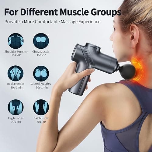 LEERCON Massage Gun Deep Tissue, Silent Brushless Motor and Portable Massage Gun with 4 Interchangeable Heads for Deep Muscle Relief and Relaxation, Relax Gift thumbnail 5