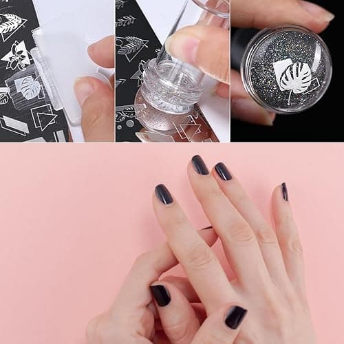 French Tip Nail Stamp Nail Stamper Clear Silicone Nail Stamping Kit Nail Stamper Kit French Nail Stamper with Scraper Nail Art Brushes for French Manicure Home DIY Nail Salon 5 Pcs thumbnail 3