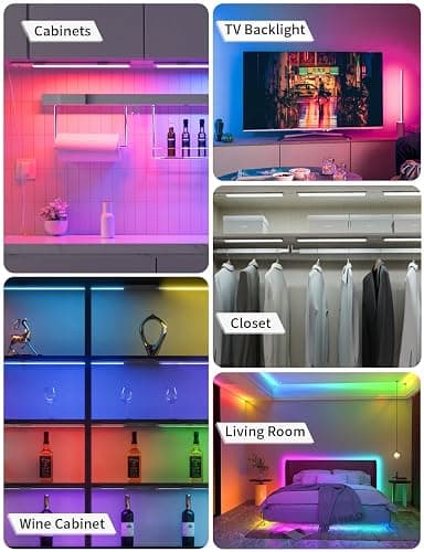 Diomart RGB Under Cabinet Lights with Remote, Dimmable Plug-in/Hardwired LED Light Bar for Kitchen Counter, 12 Inch, 3 Pack | Multi-Color Modes for Desk, Closet thumbnail 5