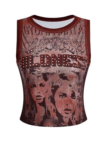 SOLY HUX Women's Y2k Letter Figure Print Crew Neck Tank Top Sleeveless Punk Vest Tops - Image 1