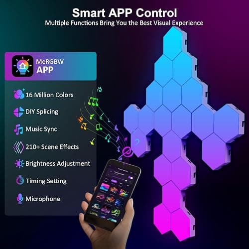 OJQ 20 Pack Hexagon Lights Wall RGB Panel - Hexagonal Led Lights Room Decor Wall Lights Birthday Decorations Gaming Equipment Honeycomb Shape Panels Hexagon Gaming Lights for Bedroom Children thumbnail 4