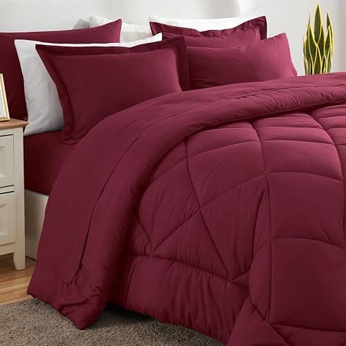CozyLux Queen Comforter Set Burgundy - Bed in a Bag Queen Size 7 Pieces, Luxury Soft Bed Set for All Seasons, Bedding Set with Down Alternative Comforter, Sheets, Pillowcases & Shams, Red thumbnail 8