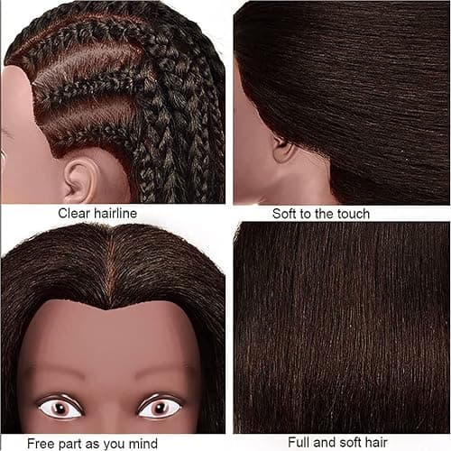 FABA Mannequin Head Human Hair with Clamp Stand-100% Real Hair Mannequin Head for Makeup Practice Dark Brown Doll Head Styling 20"-22" Cosmetology Manikin Doll Head for Hair Styling thumbnail 5