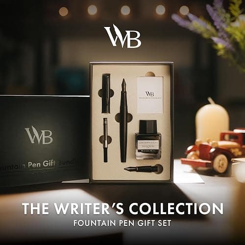 Wordsworth & Black Fountain Pen Set, 18K Gilded Medium and Extra Fine Nib, 25ML Black Ink Bottle, 6 Ink Cartridges,Refill Converter,Gift Box,Smooth Writing Pens [All Black],Gift Set for Men and Women thumbnail 2