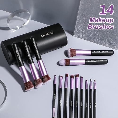BS-MALL Makeup Brushes Premium Synthetic Foundation Powder Concealers Eye Shadows 14 Pcs Purple for Makeup Beginner or Professional with Travel Case thumbnail 5