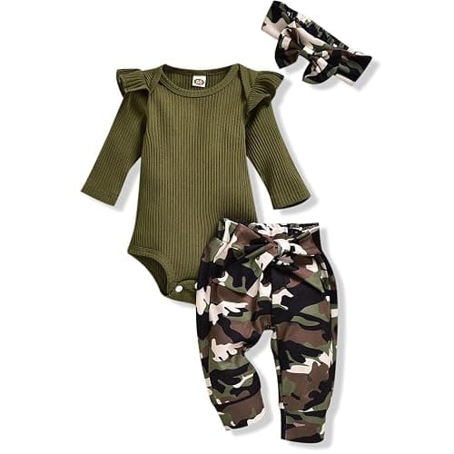 Aalizzwell Preemie Newborn Infant Baby Girls Clothes Ribbed Romper Bodysuit Pants Set Fall Winter Outfits - Image 1