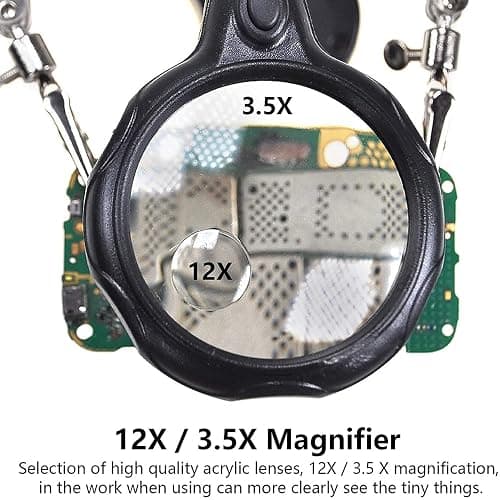 3.5X12X Helping Hands Soldering Station with LED Light & Alligator Clips - Magnifier Stand for Welding PCB Repair Jewelry Craft Hobby Model Building Watch Repair thumbnail 6