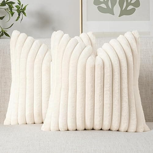 MIULEE Faux Fur Decorative Throw Pillow Covers 18x18 Inch Set of 2, Modern Spring Home Decor Soft Plush Couch Pillows Cozy Fluffy Cushion Covers for Sofa Bed Beige - 18" x 18" (Pack of 2) - Cream - 2