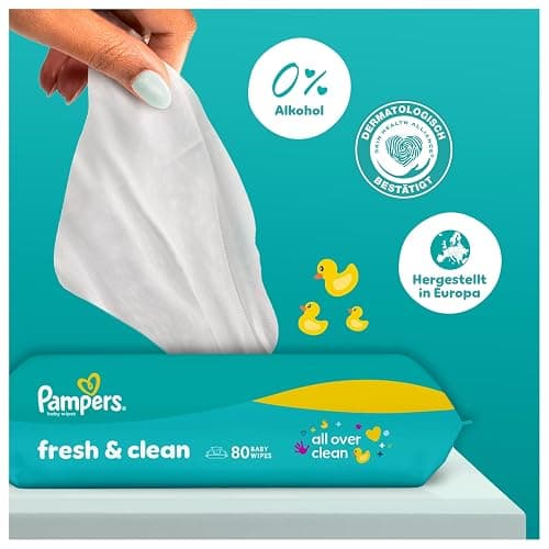 Pampers Fresh Clean Feuchttücher 15 Packungen mit 80 Stück, 1200 Feuchttücher, milder Duft, auch für Hände und Gesicht geeignet thumbnail 5