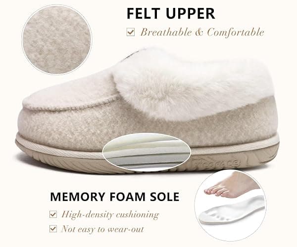 COFACE Women's Memory Foam House Slippers Arch Support Moccasin Winter Shoes Ladies Warm Fuzzy Faux Fur Collar With Indoor Outdoor Rubber Sole thumbnail 5
