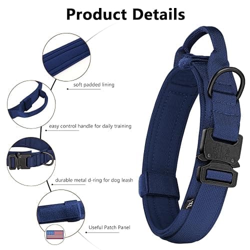 DAGANXI Tactical Dog Collar, Adjustable Military Training Nylon Dog Collar with Control Handle and Heavy Metal Buckle for Medium and Large Dogs, with Patches and Airtags Case (Midnight Blue, XL) thumbnail 3