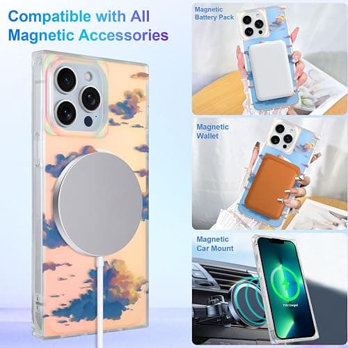 Heaofei Cute Case for iPhone 13 Pro Case for Women Girls [Compatible with Magsafe] Aesthetic Iridescent Cloud Pattern Design, Girly Glitter Sparkly Bling Rectangle Magnetic Protective Phone Cover thumbnail 3