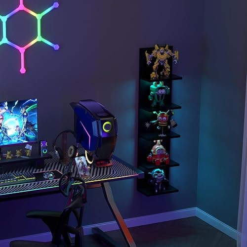 VIWODS 5-Tier Wall Shelf Unit with RGB Light, Floating Lack Shelf for Storage, Wall Mounted Vertical Display Shelf for Bedroom Living Room Vanity, Black thumbnail 7