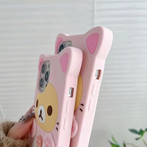 IAIYOXI 3D Cute Cartoon Bear Phone Case for iPhone 15 Plus - Fashionable and Stylish - Funny Pink Bear Design - Soft TPU Protective Case - Kawaii Silicone Cover for Women, Girls, and Kids thumbnail 3