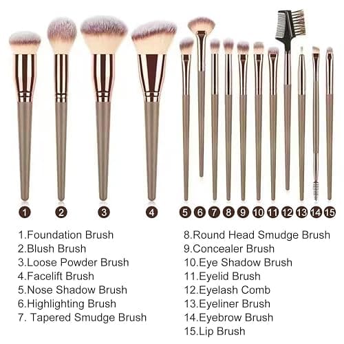 YPYMOD 15 Pezzi Set Pennelli Make up, Pennelli Trucco Professionale con Trousse in Pelle PU, Adatti per il Fondotinta Misto, Correttore, Blush, Ombretto, Contouring thumbnail 2