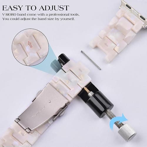 V-MORO Resin Bands Compatible with Apple Watch Series 8/7/9/10/11 Starlight Buckle Fashion Lightweight Cute Watch Strap for iwatch Series SE/6/5/4/3/2/1(Aurora White,42mm/41mm/40mm/38mm) thumbnail 5
