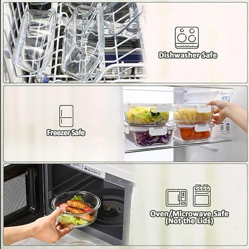 30 Pieces Glass Food Storage Containers  - Microwave, Oven, Freezer and Dishwasher Friendly (White) thumbnail 5