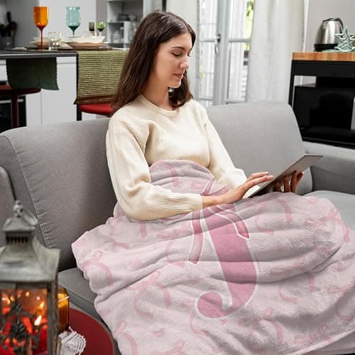 JKMBN Coquette Pink Bow Throw Blanket,Personalized Initial J Soft Fluffy Cozy Flannel Blanket,Monogrammed Gifts for Daughter Women Teen Girls,Customized Blanket for Bedding Bedroom Office,50x60 Inches thumbnail 3