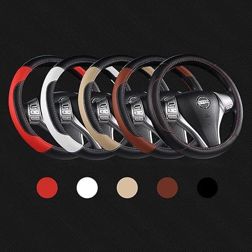 Leather Car Steering Wheel Cover, Non-Slip Car Wheel Cover Protector Breathable Microfiber Leather Universal Fit for Most Cars(Beige) thumbnail 7