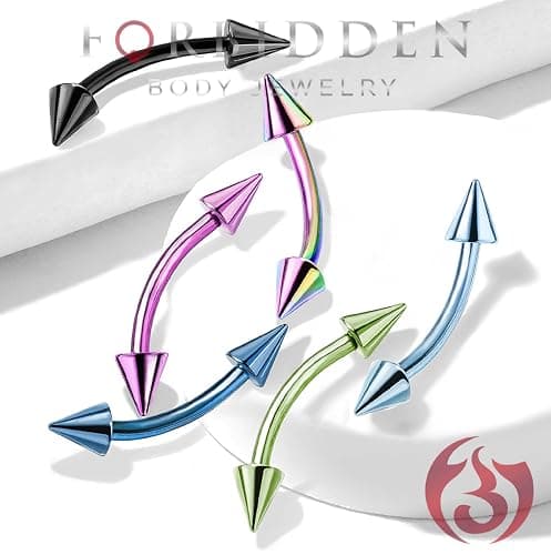 16g 8mm Daith Earring, Eyebrow Ring and Rook Piercing Jewelry, Titanium IP Double Spike Barbell thumbnail 4