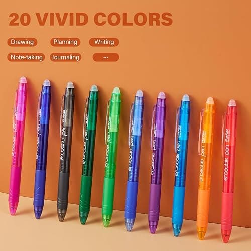ParKoo 20 Colors Retractable Erasable Gel Pens Clicker, Fine Point 0.7 mm, Make Mistakes Disappear, Comfort Grip for Drawing Writing Planners and Crossword Puzzles thumbnail 9