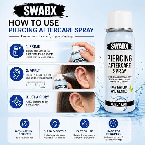 SWABX Piercing Aftercare Saline Spray 80ml – Fine Mist Sea Salt Spray for Ear, Nose & Body Piercings – Gentle Daily Care thumbnail 7