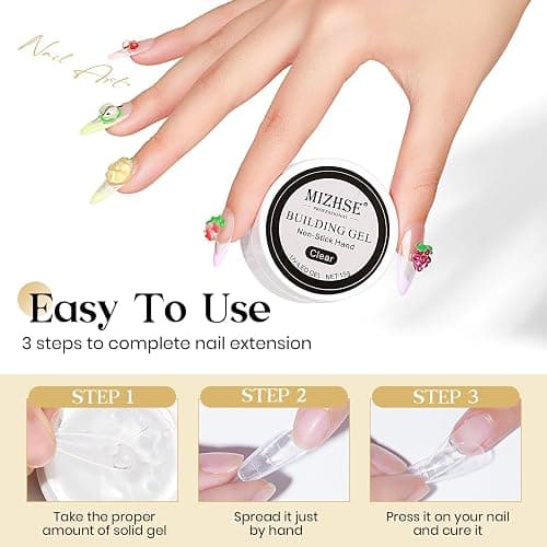 MIZHSE Solid Builder Gel Clear 3D Nail Gel, Non-Stick Sculpting Gels for 3D Nail Art Carving Building Modeling Hard Nail Extension Soak Off UV/LED Nail Art Salon Home DIY 15g thumbnail 3