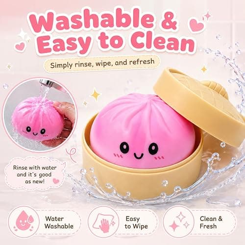 Crossunx Sweet Strawberry Scented Dumpling Squishies Stress Balls, Pink Tie-Dye Squishies Dumpling Fidget Sensory Toy with Food Steamer, Squeeze Dough Ball for Stress Relief, Stretchy Desk Toys Gift thumbnail 6