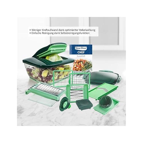 Nicer Dicer Chef Deluxe-Set 28-tlg. Multifunktions-Profi-Gemüseschneider mit Glasschale und Tomatenschneider | Teigwaren, Scheiben, Streifen, Spiralen, Julienne thumbnail 5