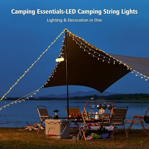 2PCS Camping String Lights 33ft, 4 in 1 Rechargeable 100LED Outdoor Tent String Lights with 14 Lighting Modes Remote Control Waterproof with Timer Function for Camping Gear Essentials Hiking Garden thumbnail 2