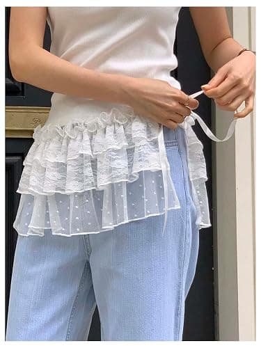 SHENHE Women's Y2k Ruffle Lace Micro Mini Skirt Side Tie Bow Layered Coquette Skirt Accessory thumbnail 2