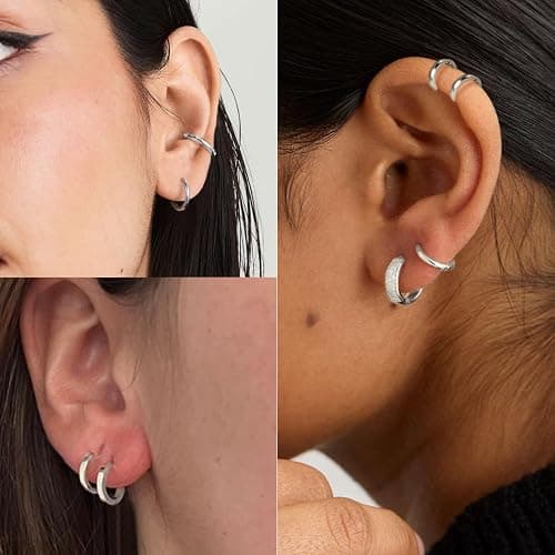 Gokeey Small Gold Silver Hoop Earrings for Women Men,Hypoallergenic 316L Surgical Stainless Steel Earrings for Sensitive Ears,Cute Cartilage Helix Conch Rook Tiny Huggie Hoops Earring Set for Multiple Piercing Jewelry Gift thumbnail 6