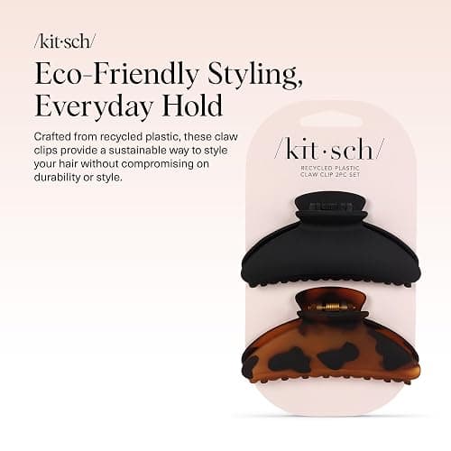 Kitsch Medium Claw Hair Clips for Women 2pc - Black & Tortoise | Strong Hold Claw Clips – Great for Updo, Half Up Hairstyle – Daily Hair Accessories thumbnail 2