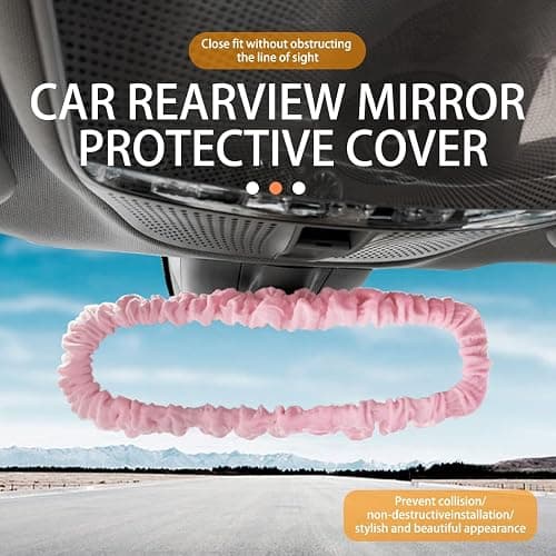 Bittwee Car Rearview Mirror Cover, Elastic Comfortable Vehicle Rear View Decoration Protector, Stretchable Auto Interior Mirror Decorative Accessories, Universal for SUV, Sedan, Truck (Pink) thumbnail 6