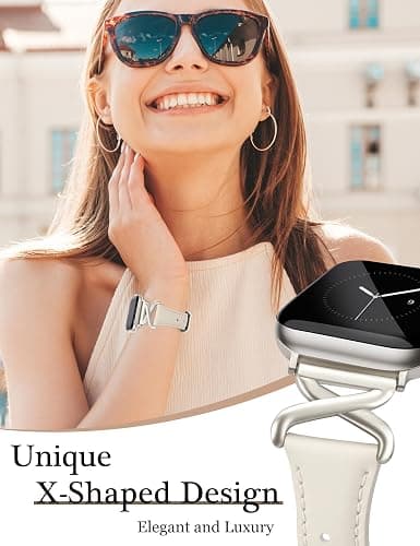 JR.DM Leather Bands Women Compatible with Apple Watch 40mm 38mm 44mm 45mm 41mm 42mm 46mm 49mm Dressy Designer Strap with X-Shaped Metal Crown for iWatch Series Ultra/SE/11/10/9/8/7/6/5/4/3/2/1 Starlight thumbnail 3